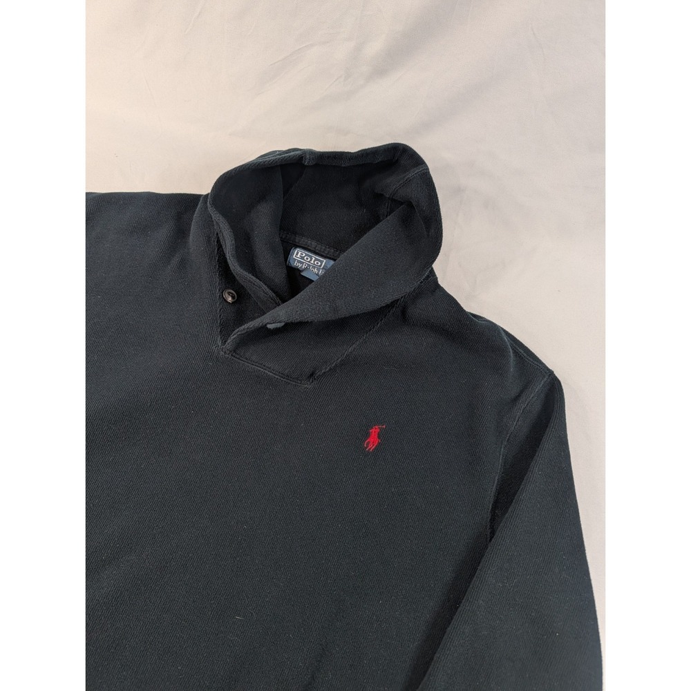 Ralph Lauren Polo Men's Hoodie XXL Black Red Pony Pre-Owned Pullover Heavy